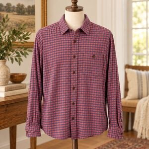 Faherty Men's XL Organic Cotton Coral Navy Check Button Down Shirt